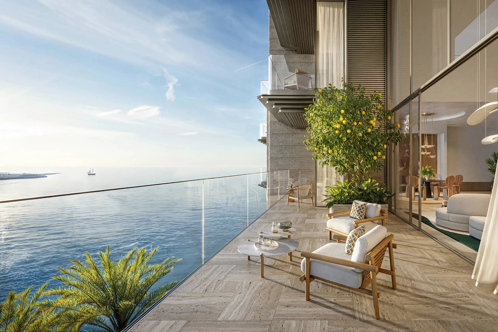 Terrace of a Solaya four‑bedroom duplex above the sea